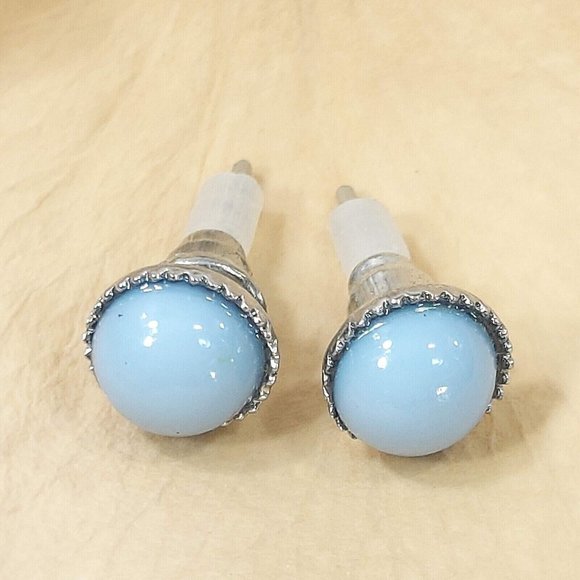 Silver Round Stud Earrings Blue Stone Vintage Jewelry Jewel Trinket Gift for Her - Picture 5 of 11